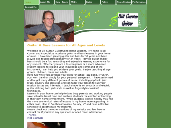 Bill Curran Guitar and Bass Lessons